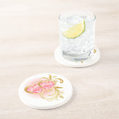 2つのピンクの宝石で飾られたハート コースター (側面)