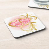 2つのピンクの宝石で飾られたハート コースター (左側)