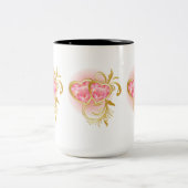 2つのピンクの宝石で飾られたハート ツートーンマグカップ (中央)