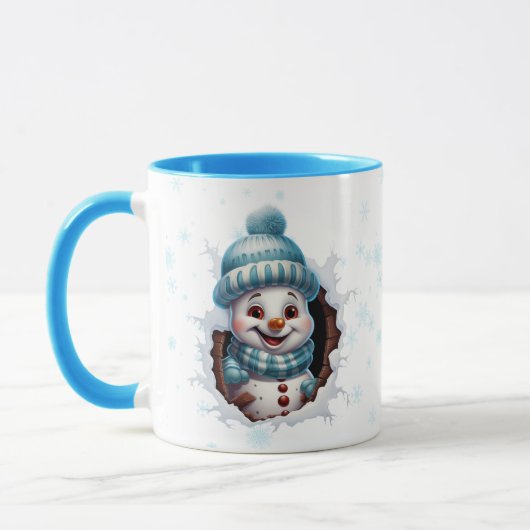 2つのピーク雪だるまの青いクリスマスコーヒーマグ マグカップ (左)