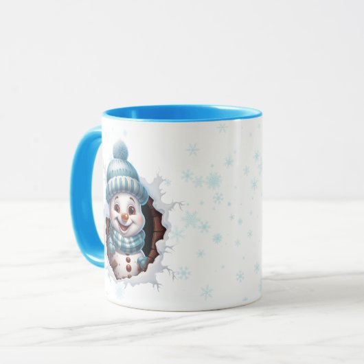 2つのピーク雪だるまの青いクリスマスコーヒーマグ マグカップ (正面左)