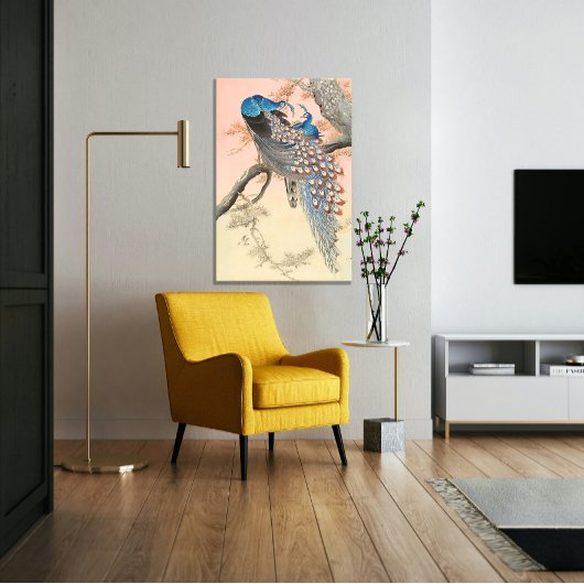 2つのピーコックオンツリーブランチヴィンテージアー日本のト キャンバスプリント