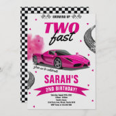 2つのファストレースカー2nd誕生日を育てる女の子 招待状 (正面/裏面)