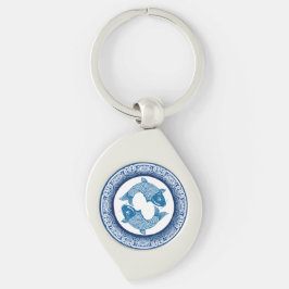2つのフィッシュピセスコイカープチノワジェリーブルーパターン キーホルダー