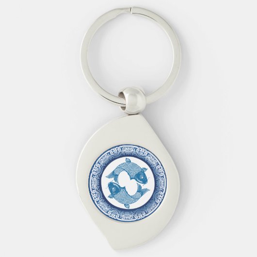 2つのフィッシュピセスコイカープチノワジェリーブルーパターン キーホルダー (正面)