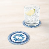 2つのフィッシュピセスコイカープチノワジェリーブルーパターン ラウンドペーパーコースター (インサイチュ)