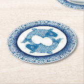 2つのフィッシュピセスコイカープチノワジェリーブルーパターン ラウンドペーパーコースター (アングル)