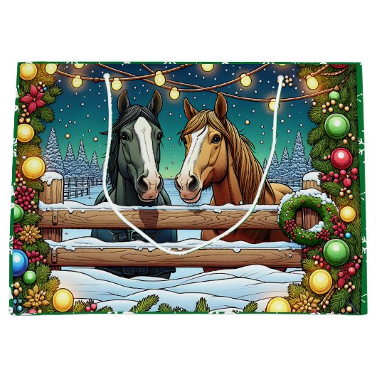 2つのフェスティバル漫画の馬の漫画本スタイル ラージペーパーバッグ (正面)