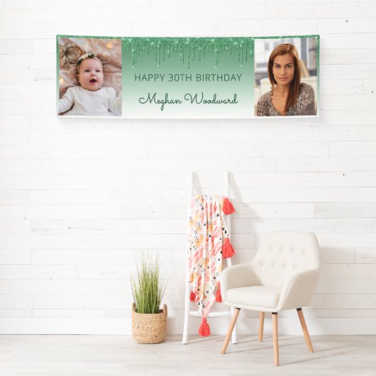 2つのフォトグリーンドリッピンググリッター30th誕生日 横断幕 (インサイチュ)