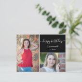 2つのフォトコラージブラックラブスクリプト誕生日 ポストカード (スタンド正面)