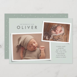 2つのフォトコラージュシンプルタイプのグリーン誕生 案内状