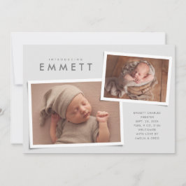 2つのフォトコラージュシンプルタイプのグレー誕生 案内状