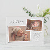 2つのフォトコラージュシンプルタイプのグレー誕生 案内状 (スタンド正面)