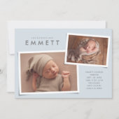 2つのフォトコラージュシンプルタイプの青誕生 案内状 (正面)