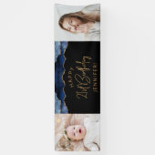 2つのフォトネイビーブルー金ゴールドアゲート21歳の誕生日 横断幕 (縦)