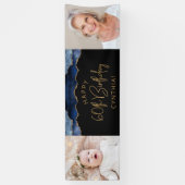 2つのフォトネイビーブルー金ゴールドゲート60誕生日 横断幕 (縦)