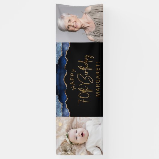 2つのフォトネイビーブルー金ゴールドゲート70誕生日 横断幕 (縦)