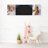 2つのフォトネイビーブルー金ゴールドゲート80誕生日 横断幕 (インサイチュ)