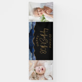 2つのフォトネイビーブルー金ゴールドゲート80誕生日 横断幕 (縦)