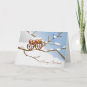 2つのフクロウキュートフクロムクリスマスカードホリデー サンキューカード (正面)