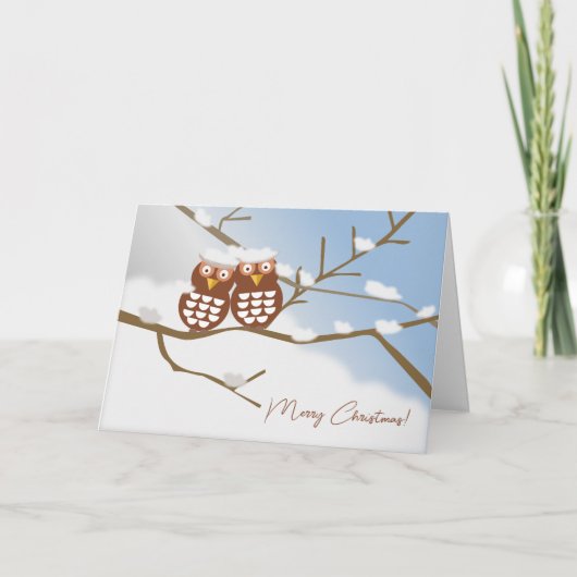 2つのフクロウキュートフクロムクリスマスカードホリデー サンキューカード (正面)