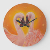 2つのフラミンゴスラブハートダンス ラージ壁時計 (正面)