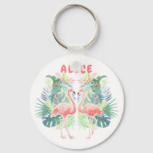 2つのフラミンゴ熱帯花のための美しいおとぎ話 キーホルダー (正面)