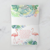 2つのフラミンゴ熱帯花のための美しいおとぎ話 サンキューカード (内部)