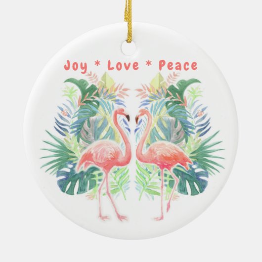 2つのフラミンゴ熱帯花のための美しいおとぎ話 セラミックオーナメント (裏面)