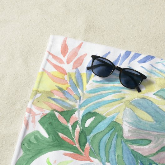 2つのフラミンゴ熱帯花のための美しいおとぎ話 ビーチタオル (インサイチュ)