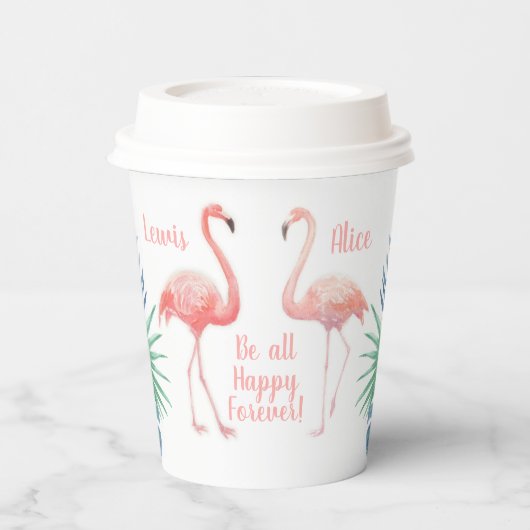 2つのフラミンゴ熱帯花のための美しいおとぎ話 紙コップ (左)