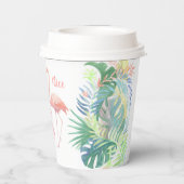 2つのフラミンゴ熱帯花のための美しいおとぎ話 紙コップ (裏面)