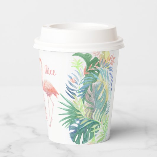 2つのフラミンゴ熱帯花のための美しいおとぎ話 紙コップ (裏面)