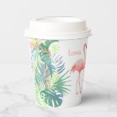 2つのフラミンゴ熱帯花のための美しいおとぎ話 紙コップ (正面)