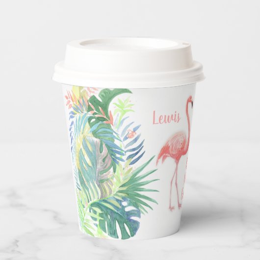 2つのフラミンゴ熱帯花のための美しいおとぎ話 紙コップ (正面)