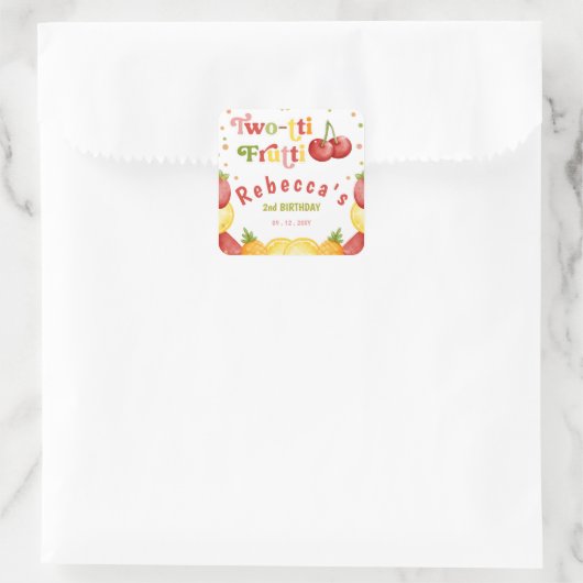2つのフルーティおもしろい2番目の誕生日パーティー スクエアシール (バッグ)