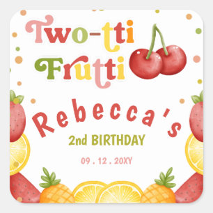 2つのフルーティおもしろい2番目の誕生日パーティー スクエアシール