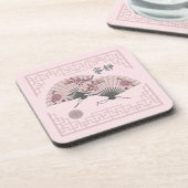 2つのフローラアジアのピンクファン「セレニティ」デジタルアート コースター (左側)