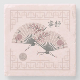 2つのフローラアジアのピンクファン「セレニティ」デジタルアート ストーンコースター