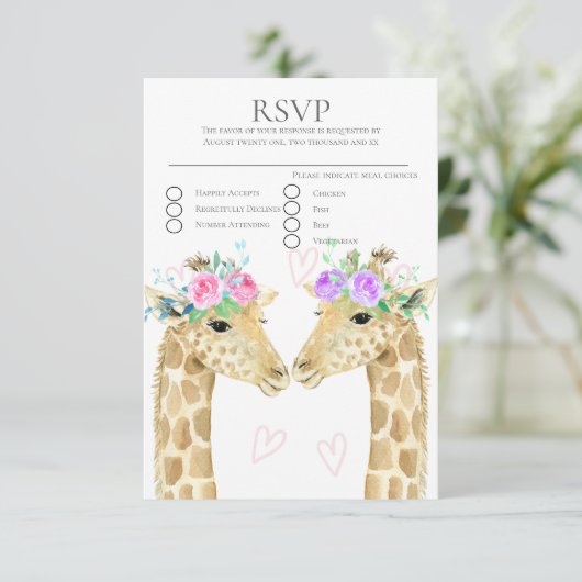 2つのブライドキリンゲイレズビアンウェディングRSVP 出欠カード (スタンド正面)