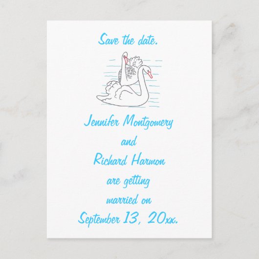 2つのブラックスワンスケッチ日付はがきを保存する 案内ポストカード (正面)