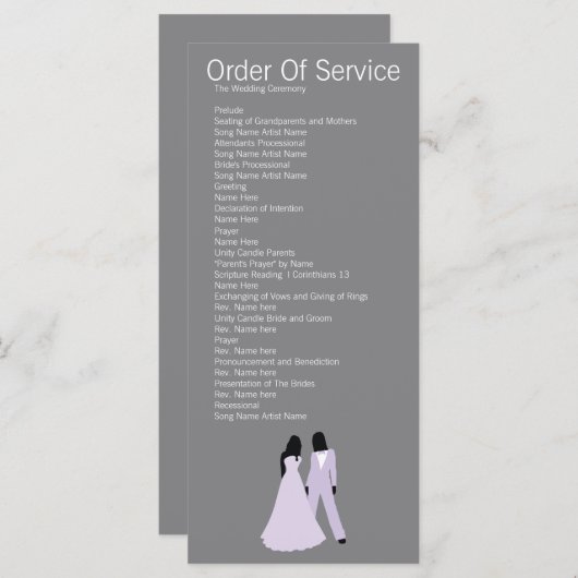 2つのブリッ結婚ド(薄紫とグレー)のサービス注文 プログラム (正面/裏面)