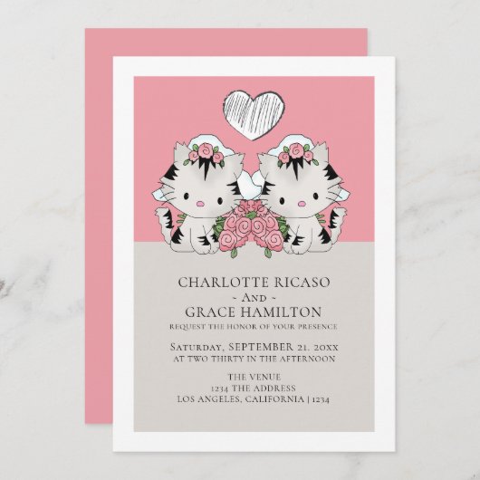 2つのブリデスキャットテーマのゲイ結婚ズ 案内状 (正面/裏面)