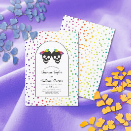 2つのブリデス紙吹雪レインボー色レズ結婚ビアン 招待状