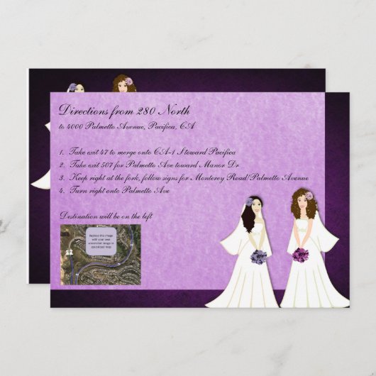 2つのブリデズレズ結婚ビアンの運転指示カード エンクロージャーカード (正面/裏面)
