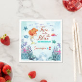 2つのブルーオラン人魚の女の子の2番目の誕生日に スタンダードカクテルナプキン (インサイチュ)