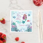 2つのブルーパープルマーメイドガールズ2nd誕生日 スタンダードカクテルナプキン (インサイチュ)