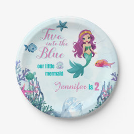 2つのブルーパープルマーメイドガールズ2nd誕生日 ペーパープレート