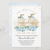 2つのブルーボーイズ小さなかぼちゃのフローラ赤ちゃんシャワー 招待状 (正面/裏面)