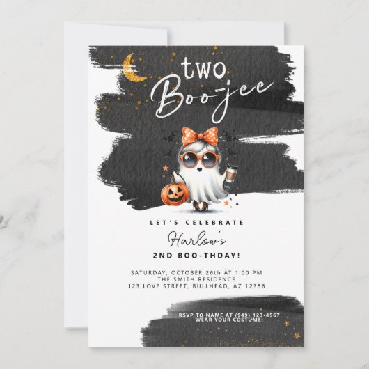 2つのブージェかわいい幽霊ハロウィーン2nd誕生日 招待状 (正面)